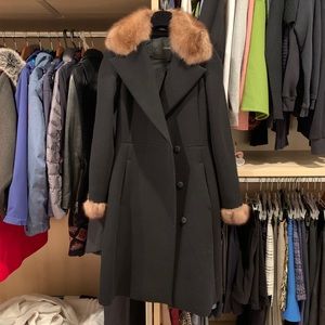 Max Mara Black Coat with Fur collar